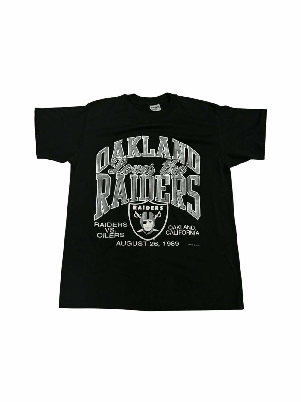 VINTAGE OAKLAND RAIDERS T-SHIRT L Large 80S BLACK THIN 42-44 SINGLE STITCH